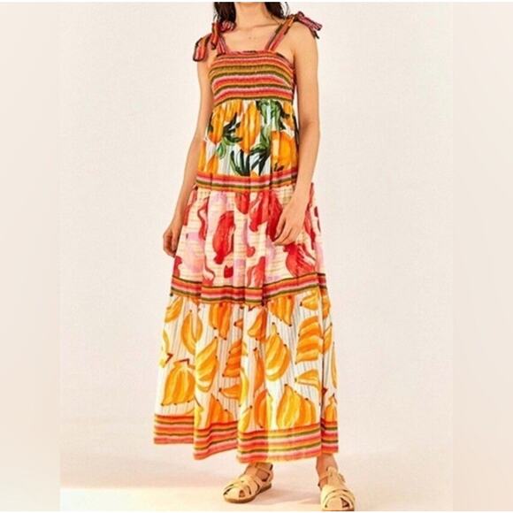 House Of Harlow 1960 Revolve Tropical Fruit and Colorful Stripes Maxi Dress - Picture 7 of 7